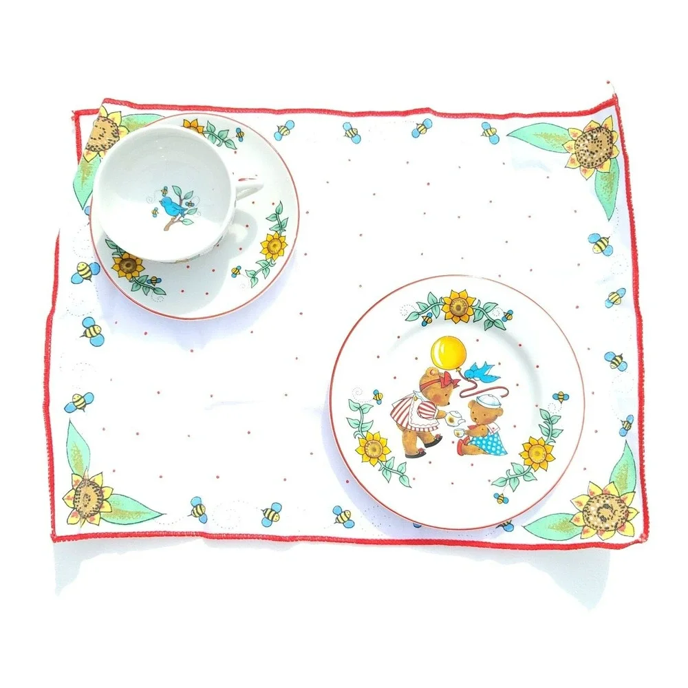VTG Mary Engelbreit Neiman Marcus Childrens Tea Set Floral Teddy Bears Porcelain